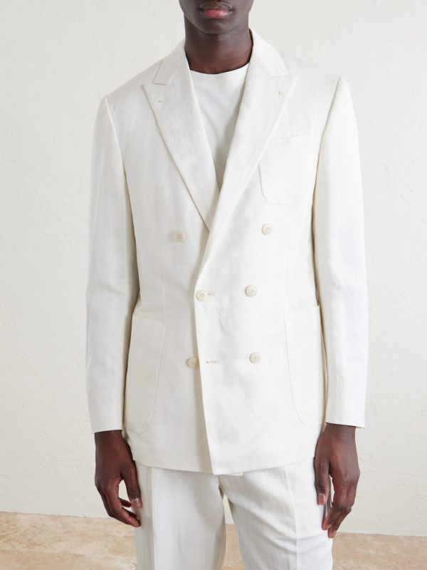Double-Breasted Linen and Silk-Blend Suit Jacket - FR Double-Breasted Linen and Silk-Blend Suit Jacket - FR