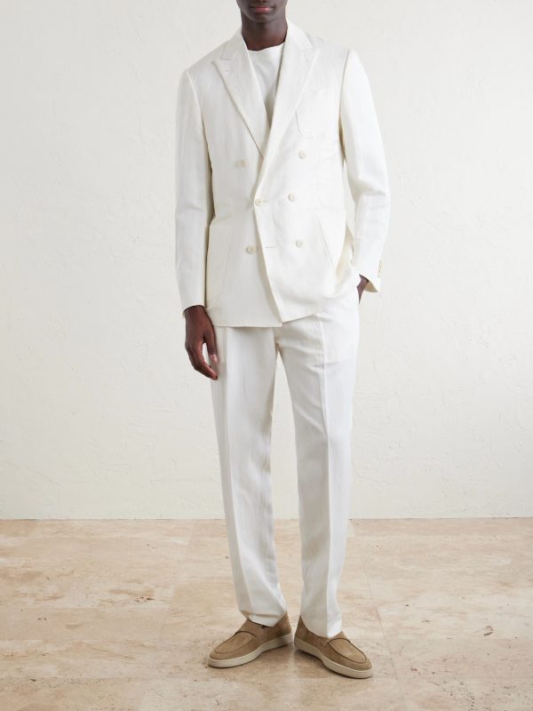 Double-Breasted Linen and Silk-Blend Suit Jacket - OU Double-Breasted Linen and Silk-Blend Suit Jacket - OU