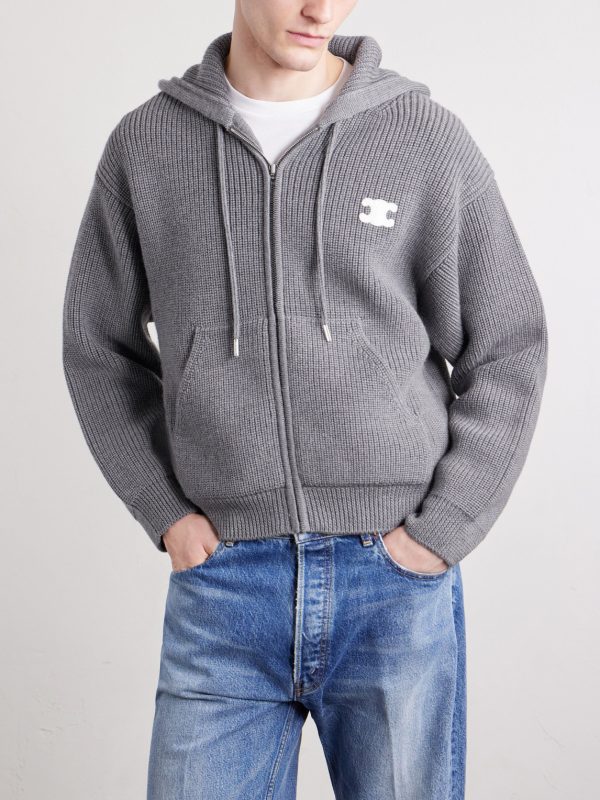Logo-Embroidered Wool Hoodie - FR Logo-Embroidered Wool Hoodie - FR
