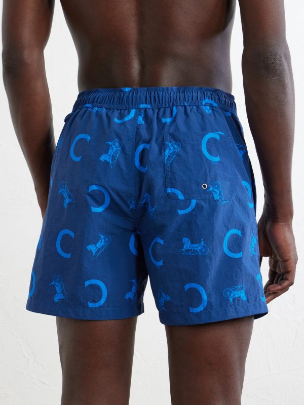 Straight-Leg Mid-Length Printed Swim Shorts - BK Straight-Leg Mid-Length Printed Swim Shorts - BK