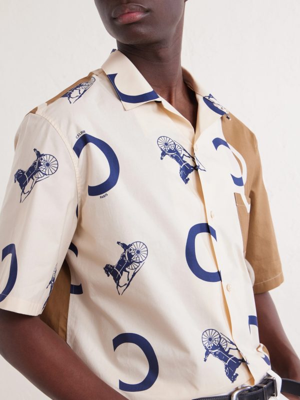 Convertible-Collar Printed Cotton-Poplin Shirt - CU Convertible-Collar Printed Cotton-Poplin Shirt - CU
