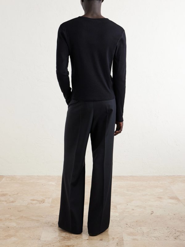 Slim-Fit Logo-Embroidered Ribbed Cotton-Jersey Henley T-Shirt - BK