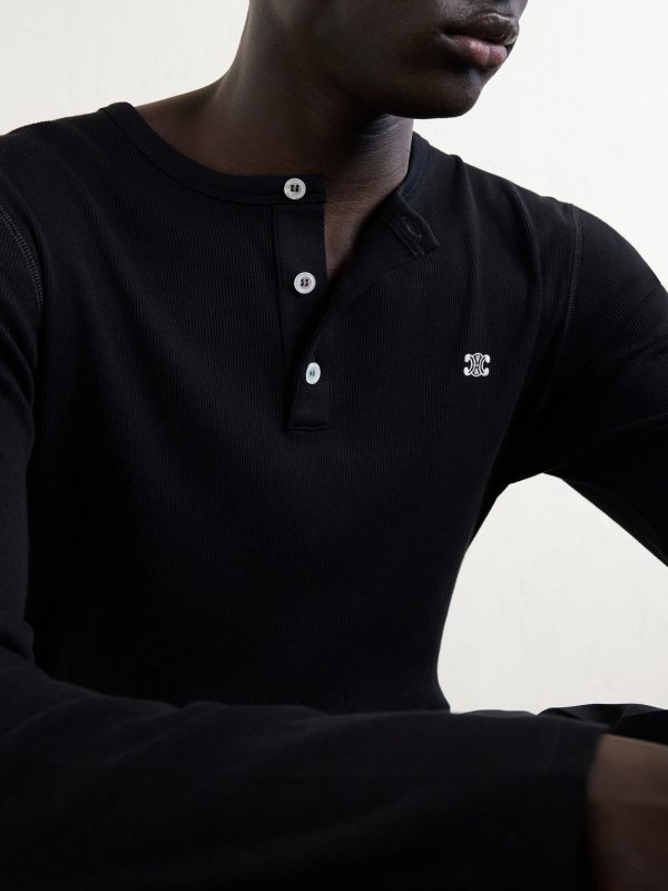 Slim-Fit Logo-Embroidered Ribbed Cotton-Jersey Henley T-Shirt - CU