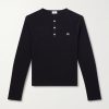 Slim-Fit Logo-Embroidered Ribbed Cotton-Jersey Henley T-Shirt