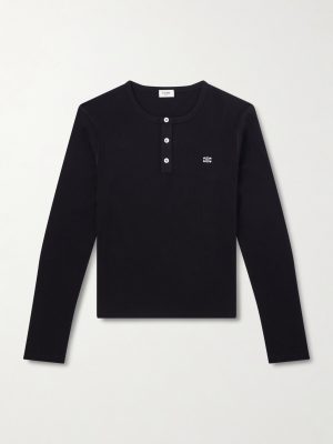 Slim-Fit Logo-Embroidered Ribbed Cotton-Jersey Henley T-Shirt