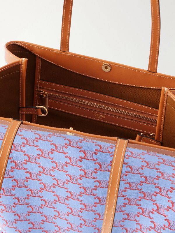 Medium Leather-Trimmed Monogrammed Coated-Canvas Tote Bag - E1