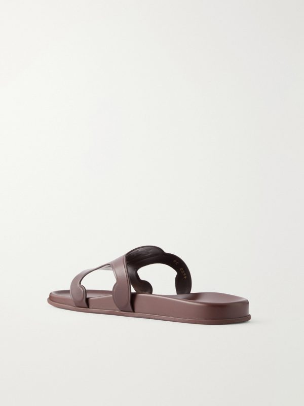 Triomphe Logo-Embossed Leather Slides - BK Triomphe Logo-Embossed Leather Slides - BK