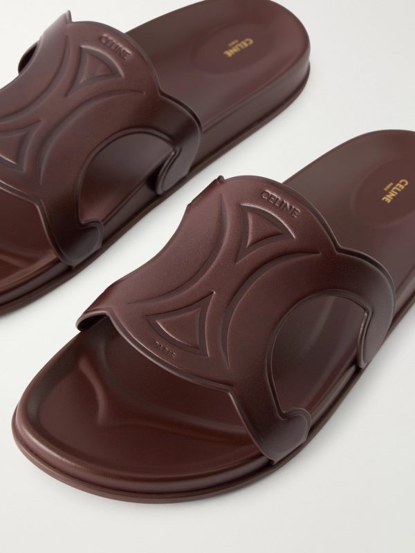 Triomphe Logo-Embossed Leather Slides - CU Triomphe Logo-Embossed Leather Slides - CU
