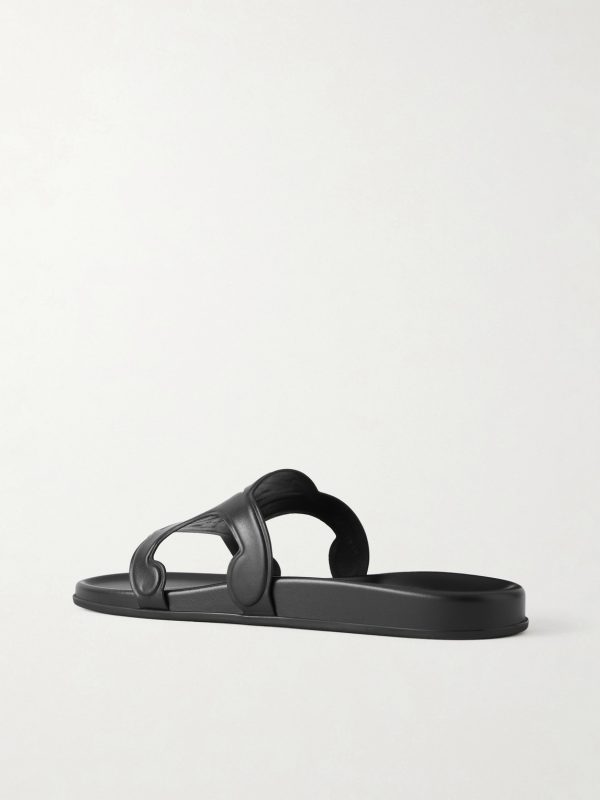 Triomphe Logo-Embossed Leather Slides - BK Triomphe Logo-Embossed Leather Slides - BK