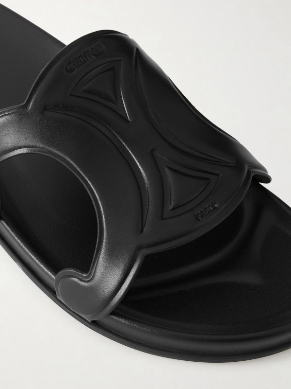 Triomphe Logo-Embossed Leather Slides - CU Triomphe Logo-Embossed Leather Slides - CU