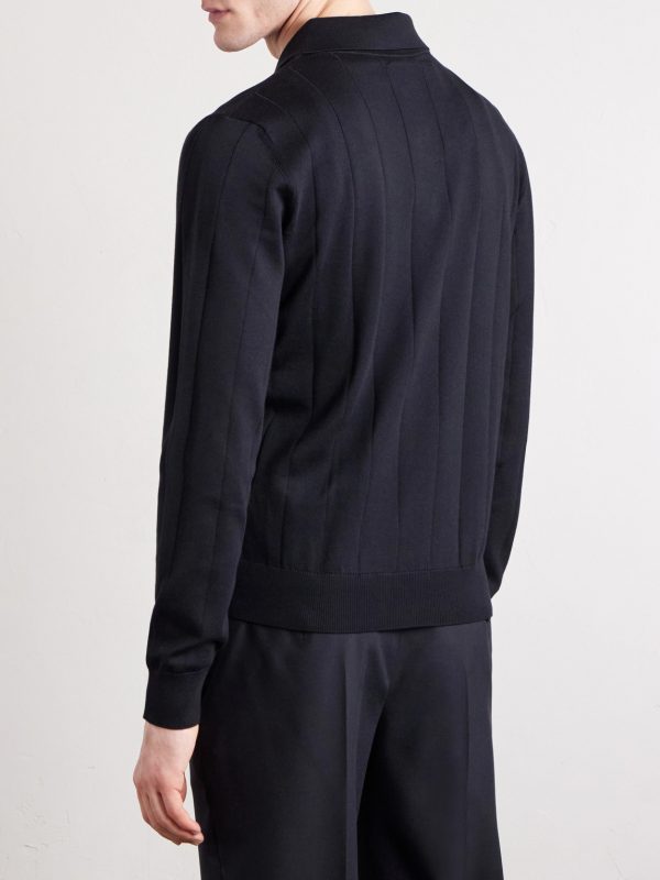 Silk and Cotton-Blend Polo Sweater - BK Silk and Cotton-Blend Polo Sweater - BK