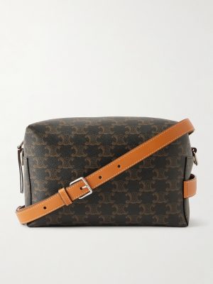Leather-Trimmed Monogrammed Coated-Canvas Messenger Bag