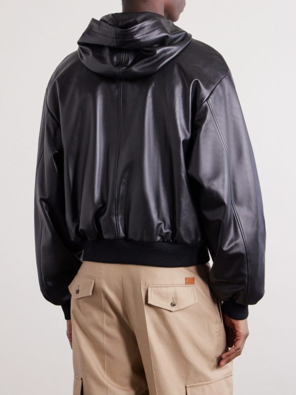 Leather Hooded Jacket - BK Leather Hooded Jacket - BK