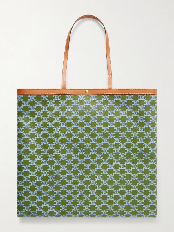 Triomphe Large Leather-Trimmed Printed Canvas Tote Bag - BK Triomphe Large Leather-Trimmed Printed Canvas Tote Bag - BK