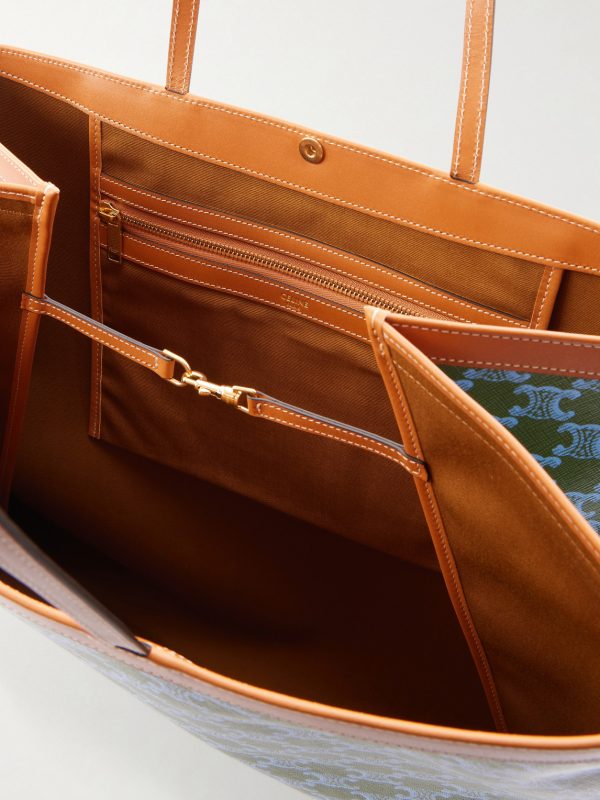 Triomphe Large Leather-Trimmed Printed Canvas Tote Bag - E1 Triomphe Large Leather-Trimmed Printed Canvas Tote Bag - E1