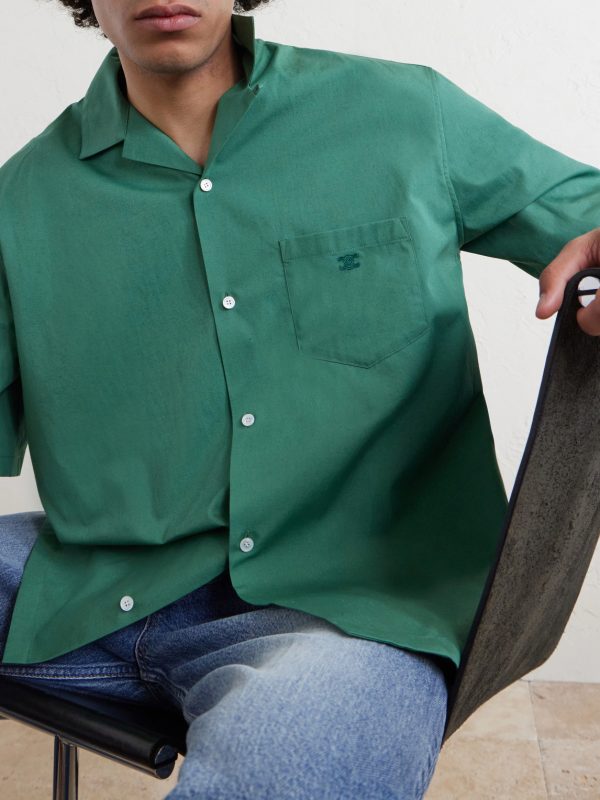 Convertible-Collar Logo-Embroidered Cotton and Linen-Blend Shirt - CU Convertible-Collar Logo-Embroidered Cotton and Linen-Blend Shirt - CU