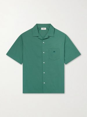 Convertible-Collar Logo-Embroidered Cotton and Linen-Blend Shirt Convertible-Collar Logo-Embroidered Cotton and Linen-Blend Shirt