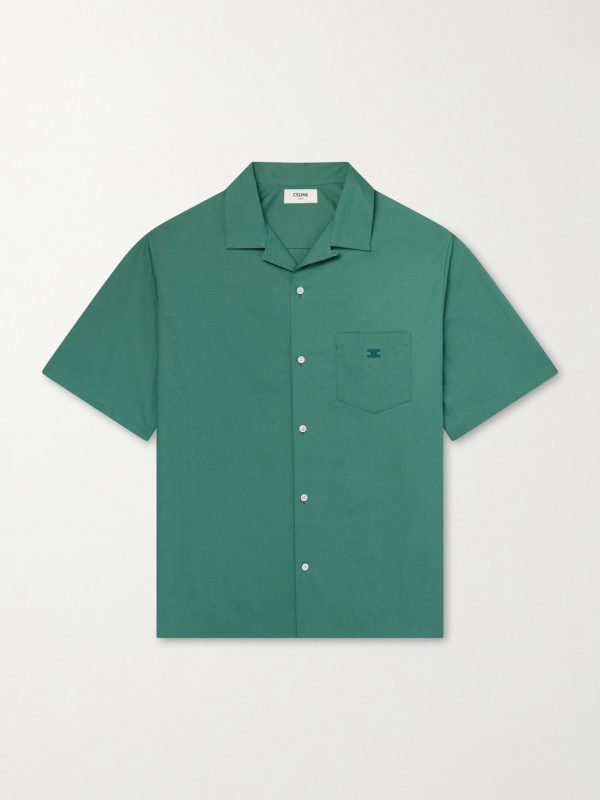 Convertible-Collar Logo-Embroidered Cotton and Linen-Blend Shirt Convertible-Collar Logo-Embroidered Cotton and Linen-Blend Shirt