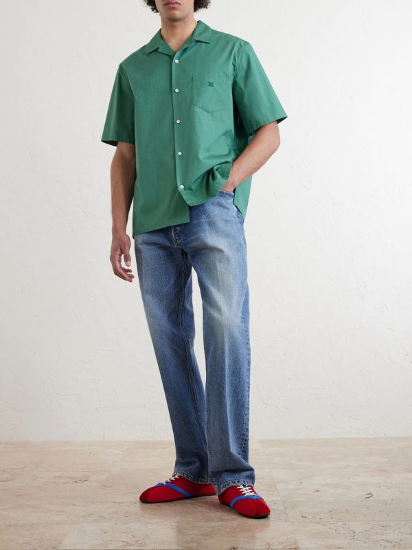 Convertible-Collar Logo-Embroidered Cotton and Linen-Blend Shirt - OU Convertible-Collar Logo-Embroidered Cotton and Linen-Blend Shirt - OU