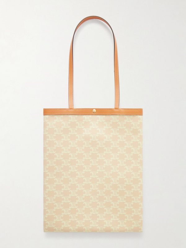 Triomphe Medium Leather-Trimmed Printed Canvas Tote Bag - BK Triomphe Medium Leather-Trimmed Printed Canvas Tote Bag - BK