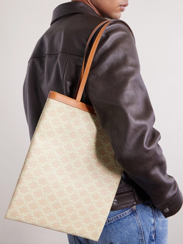 Triomphe Medium Leather-Trimmed Printed Canvas Tote Bag - FR Triomphe Medium Leather-Trimmed Printed Canvas Tote Bag - FR