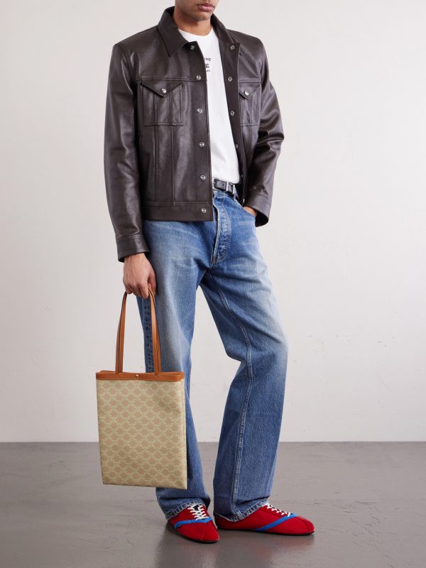 Triomphe Medium Leather-Trimmed Printed Canvas Tote Bag - OU Triomphe Medium Leather-Trimmed Printed Canvas Tote Bag - OU