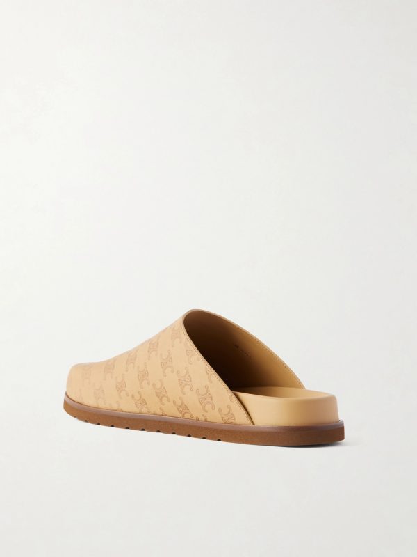 Triomphe-Debossed Leather Slides - BK