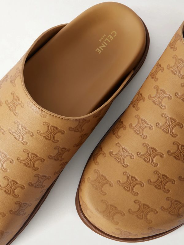 Triomphe-Debossed Leather Slides - CU