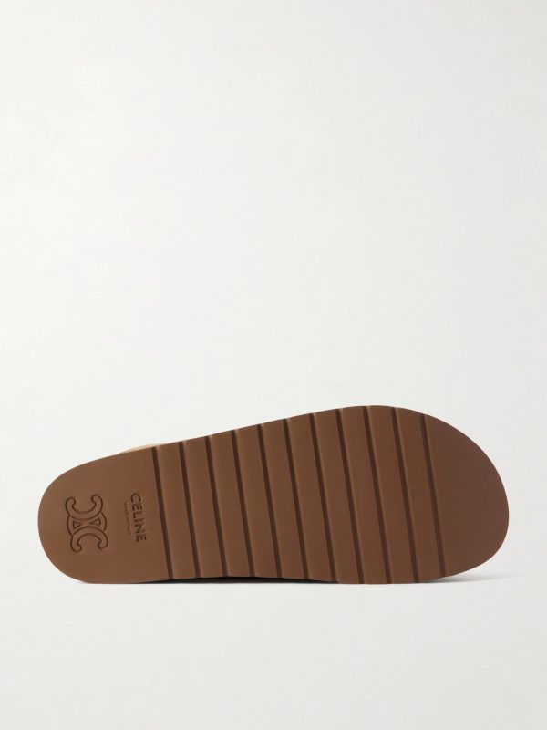 Triomphe-Debossed Leather Slides - E1