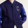 Teddy Logo-Embroidered Leather-Trimmed Wool-Blend Bomber Jacket - CU Teddy Logo-Embroidered Leather-Trimmed Wool-Blend Bomber Jacket - CU