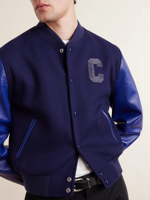 Teddy Logo-Embroidered Leather-Trimmed Wool-Blend Bomber Jacket - CU Teddy Logo-Embroidered Leather-Trimmed Wool-Blend Bomber Jacket - CU