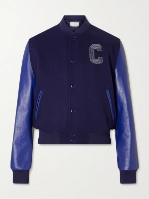 Teddy Logo-Embroidered Leather-Trimmed Wool-Blend Bomber Jacket