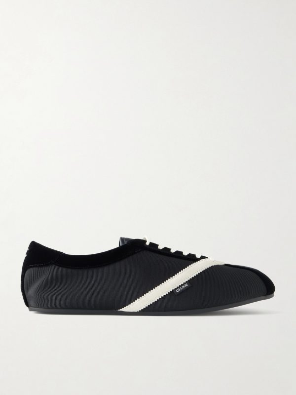 Leather-Trimmed Grosgrain Sneakers
