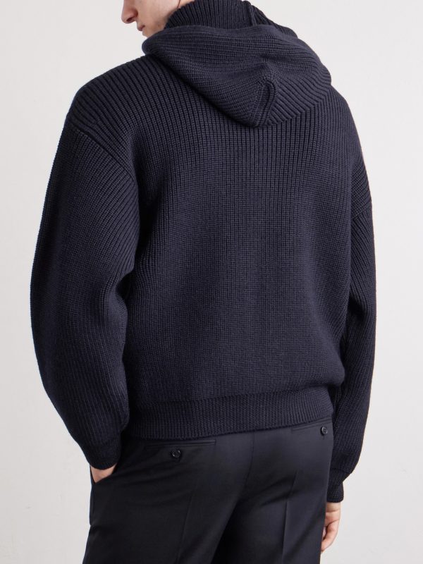 Hooded Logo-Embroidered Wool Zip-Up Cardigan - BK Hooded Logo-Embroidered Wool Zip-Up Cardigan - BK