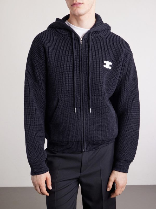 Hooded Logo-Embroidered Wool Zip-Up Cardigan - FR Hooded Logo-Embroidered Wool Zip-Up Cardigan - FR