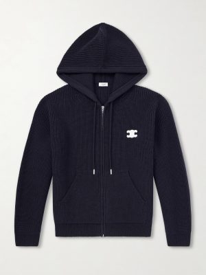 Hooded Logo-Embroidered Wool Zip-Up Cardigan