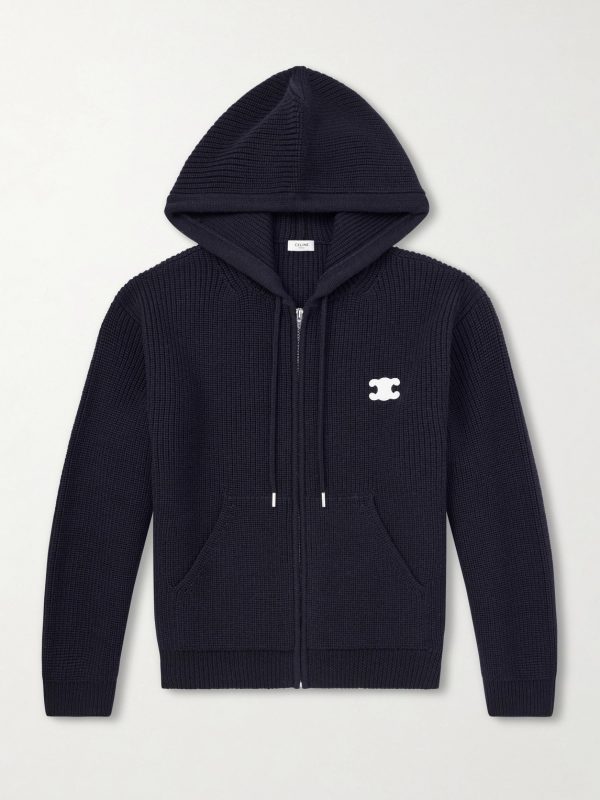 Hooded Logo-Embroidered Wool Zip-Up Cardigan Hooded Logo-Embroidered Wool Zip-Up Cardigan