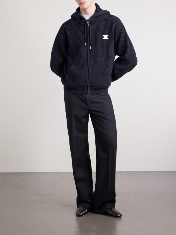 Hooded Logo-Embroidered Wool Zip-Up Cardigan - OU Hooded Logo-Embroidered Wool Zip-Up Cardigan - OU
