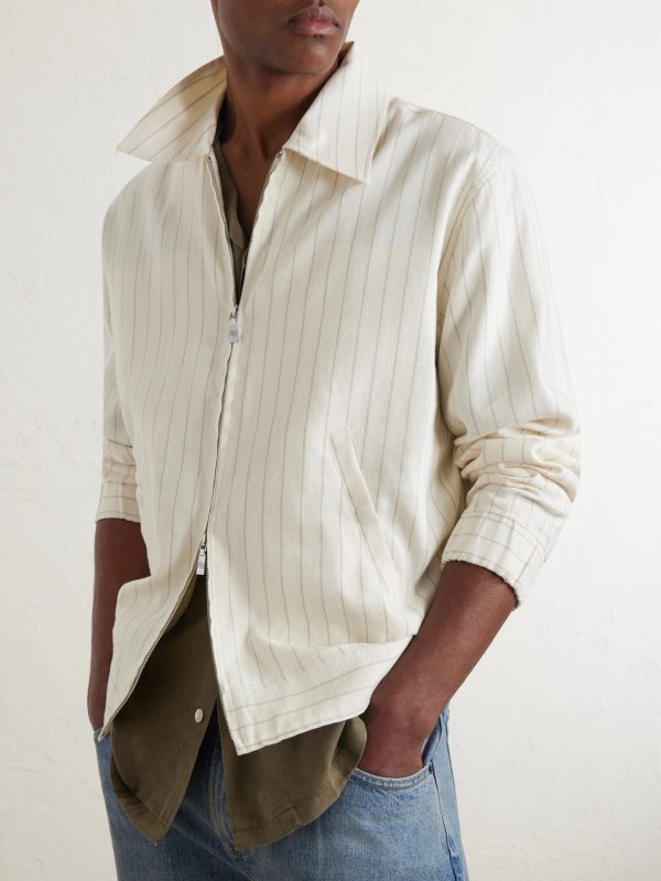 Tomas Striped Linen and Cotton-Blend Blouson Jacket - CU Tomas Striped Linen and Cotton-Blend Blouson Jacket - CU