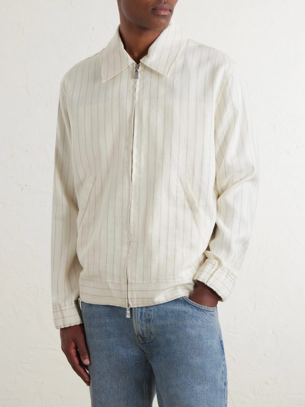 Tomas Striped Linen and Cotton-Blend Blouson Jacket - FR Tomas Striped Linen and Cotton-Blend Blouson Jacket - FR