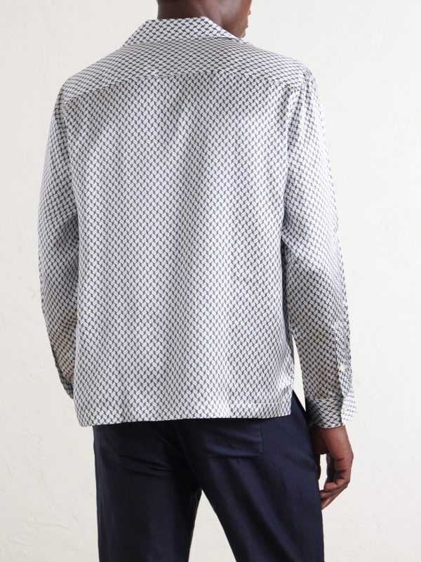 Safra Camp-Collar Printed Silk-Satin Shirt - BK