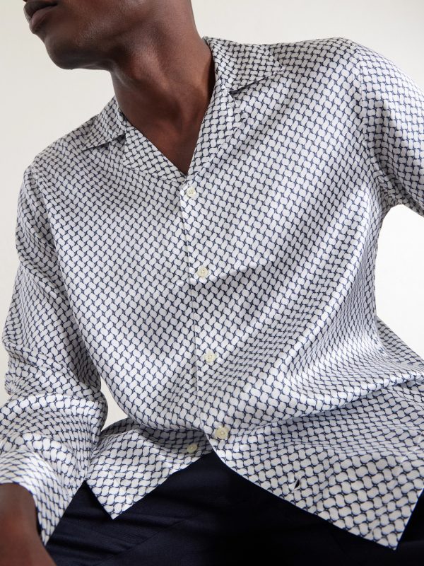 Safra Camp-Collar Printed Silk-Satin Shirt - CU