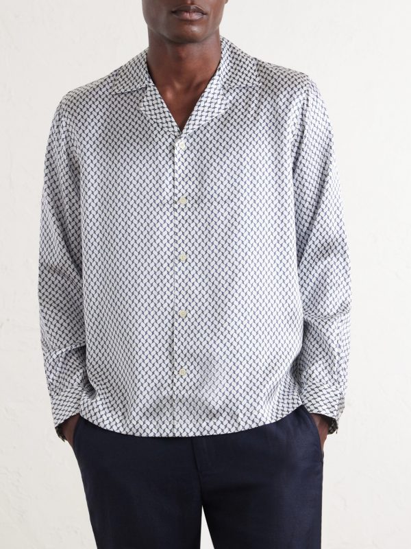 Safra Camp-Collar Printed Silk-Satin Shirt - FR