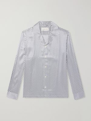 Safra Camp-Collar Printed Silk-Satin Shirt Safra Camp-Collar Printed Silk-Satin Shirt