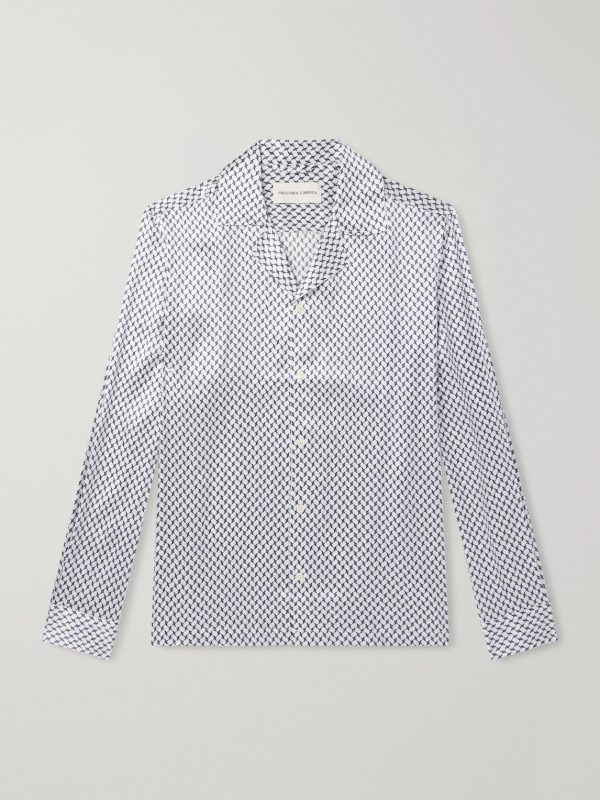 Safra Camp-Collar Printed Silk-Satin Shirt