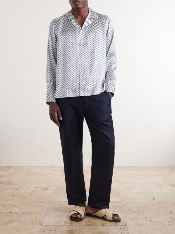 Safra Camp-Collar Printed Silk-Satin Shirt - OU