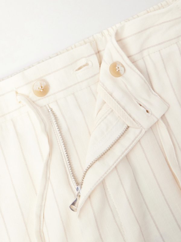 Straight-Leg Striped Linen and Cotton-Blend Drawstring Shorts - CU Straight-Leg Striped Linen and Cotton-Blend Drawstring Shorts - CU