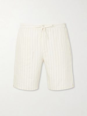 Straight-Leg Striped Linen and Cotton-Blend Drawstring Shorts