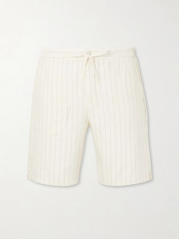 Straight-Leg Striped Linen and Cotton-Blend Drawstring Shorts Straight-Leg Striped Linen and Cotton-Blend Drawstring Shorts