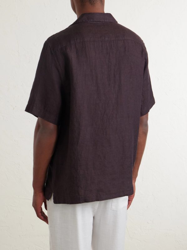 Angelo Camp-Collar Linen Shirt - BK Angelo Camp-Collar Linen Shirt - BK